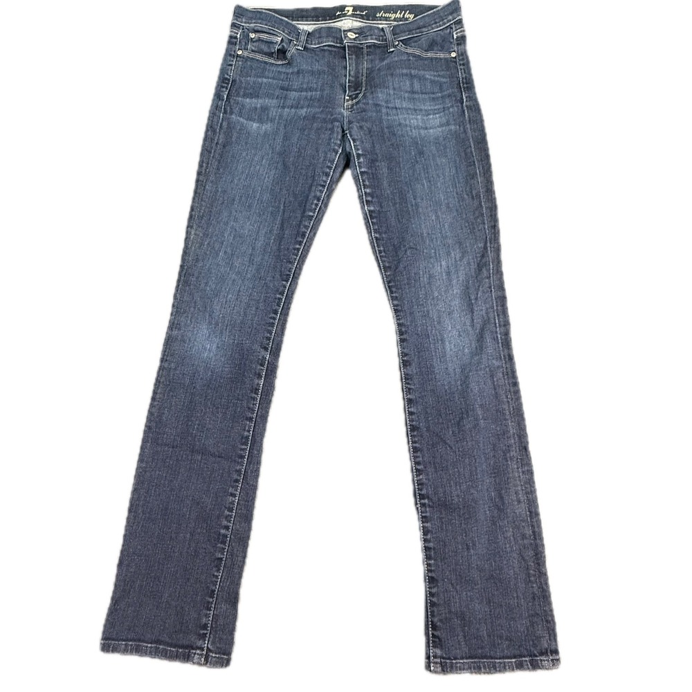 7 For All Mankind Straight Leg Jeans Womens 31 Blue Dark Wash Denim Stretch